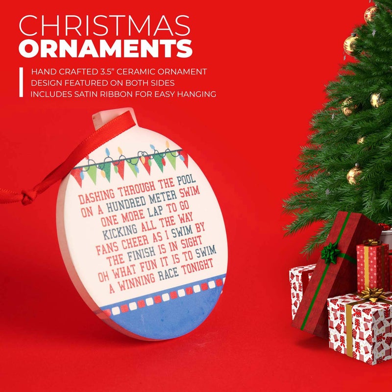 ChalkTalkSPORTS Swimming Round Ceramic Ornament | Jingle All The Way - Image 3